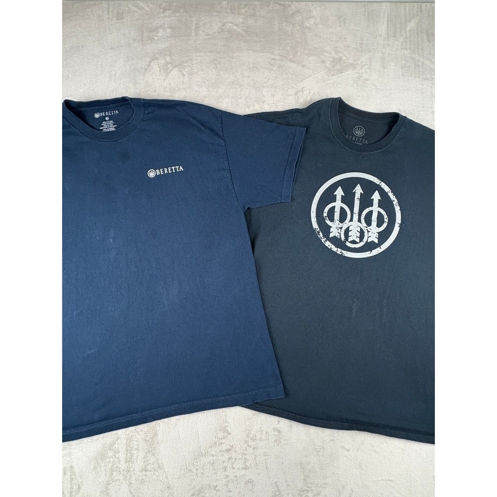 Lot of 2 Beretta Mens Graphic T-Shirts Navy Black Cotton Short Sleeve Large XL